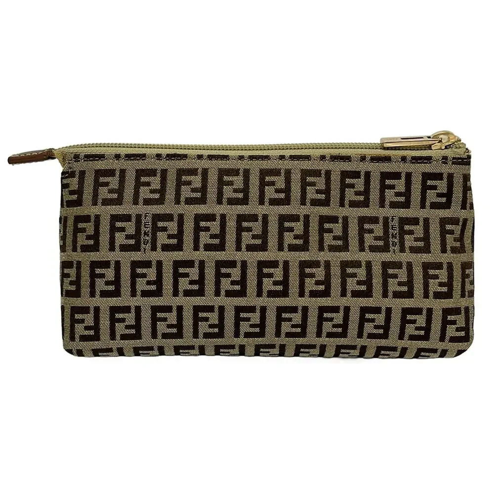 Fendi Zucchino Pouch 7N0038 Beige Dark Brown Jacquard Leather